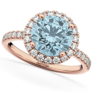 Halo Aquamarine and Diamond Engagement Ring 14K Rose Gold 2.70ct - All