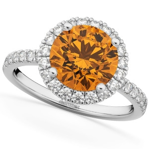 Halo Citrine and Diamond Engagement Ring 14K White Gold 2.30ct - All