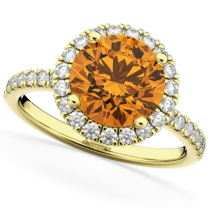 Halo Citrine and Diamond Engagement Ring 14K Yellow Gold 2.30ct - All