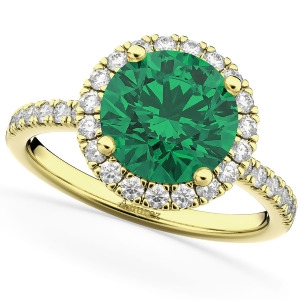 Halo Emerald and Diamond Engagement Ring 14K Yellow Gold 2.80ct - All