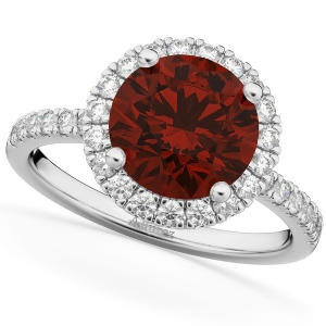 Halo Garnet and Diamond Engagement Ring 14K White Gold 3.00ct - All