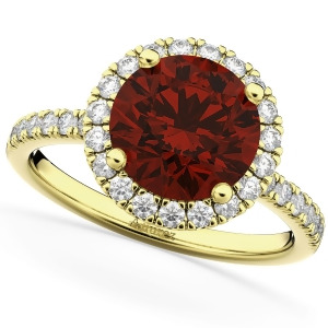 Halo Garnet and Diamond Engagement Ring 14K Yellow Gold 3.00ct - All