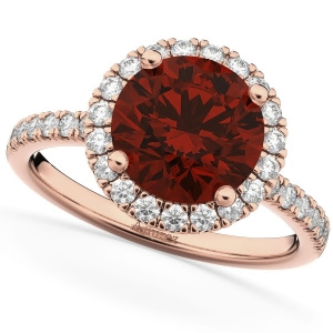Halo Garnet and Diamond Engagement Ring 14K Rose Gold 3.00ct - All