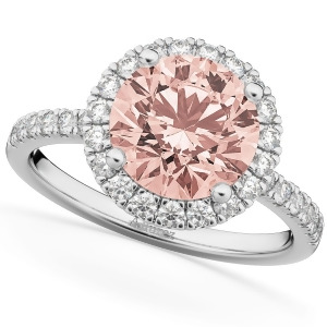 Halo Morganite and Diamond Engagement Ring 14K White Gold 2.25ct - All