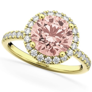 Halo Morganite and Diamond Engagement Ring 14K Yellow Gold 2.25ct - All