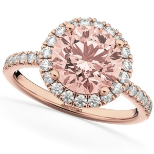 Halo Morganite and Diamond Engagement Ring 14K Rose Gold 2.25ct - All