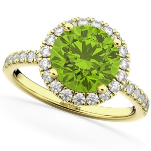 Halo Peridot and Diamond Engagement Ring 14K Yellow Gold 2.50ct - All