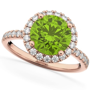Halo Peridot and Diamond Engagement Ring 14K Rose Gold 2.50ct - All