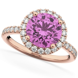 Halo Pink Sapphire and Diamond Engagement Ring 14K Rose Gold 2.80ct - All