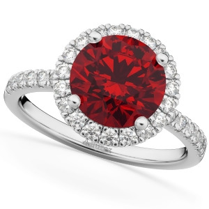Halo Ruby and Diamond Engagement Ring 14K White Gold 2.80ct - All