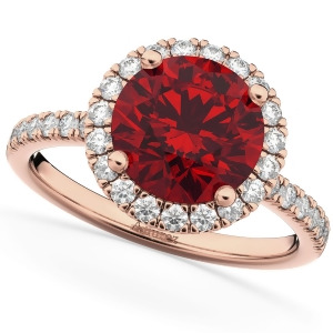 Halo Ruby and Diamond Engagement Ring 14K Rose Gold 2.80ct - All