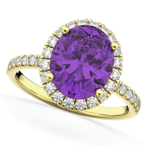 Oval Cut Halo Amethyst and Diamond Engagement Ring 14K Yellow Gold 2.91ct - All