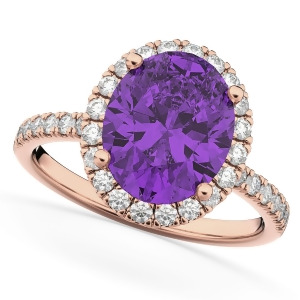 Oval Cut Halo Amethyst and Diamond Engagement Ring 14K Rose Gold 2.91ct - All