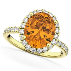 Oval Cut Halo Citrine and Diamond Engagement Ring 14K Yellow Gold 2.91ct - All