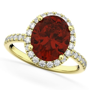 Oval Cut Halo Garnet and Diamond Engagement Ring 14K Yellow Gold 3.31ct - All
