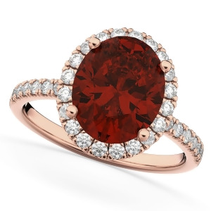 Oval Cut Halo Garnet and Diamond Engagement Ring 14K Rose Gold 3.31ct - All
