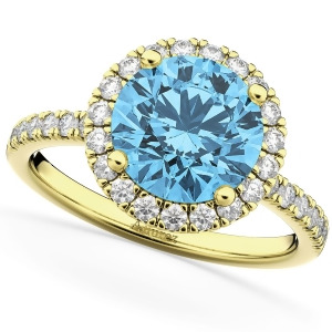 Halo Blue Topaz and Diamond Engagement Ring 14K Yellow Gold 3.00ct - All