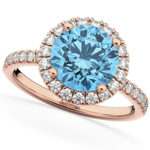 Halo Blue Topaz and Diamond Engagement Ring 14K Rose Gold 3.00ct - All