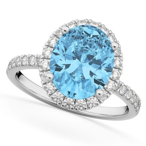 Oval Cut Halo Blue Topaz and Diamond Engagement Ring 14K White Gold 4.01ct - All