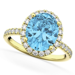Oval Cut Halo Blue Topaz and Diamond Engagement Ring 14K Yellow Gold 4.01ct - All