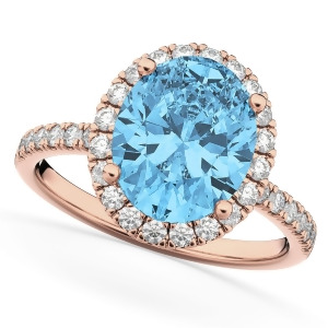 Oval Cut Halo Blue Topaz and Diamond Engagement Ring 14K Rose Gold 4.01ct - All