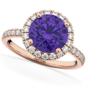 Halo Tanzanite and Diamond Engagement Ring 14K Rose Gold 2.80ct - All