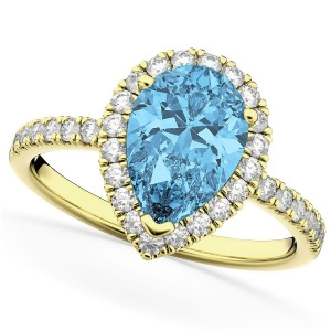 Pear Cut Halo Blue Topaz and Diamond Engagement Ring 14K Yellow Gold 1.91ct - All