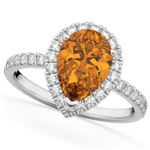 Pear Cut Halo Citrine and Diamond Engagement Ring 14K White Gold 2.21ct - All