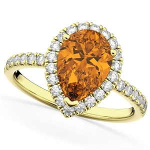 Pear Cut Halo Citrine and Diamond Engagement Ring 14K Yellow Gold 2.21ct - All