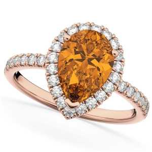 Pear Cut Halo Citrine and Diamond Engagement Ring 14K Rose Gold 2.21ct - All