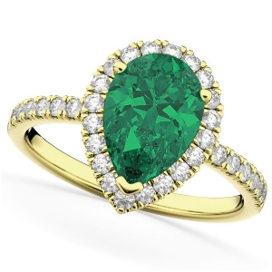Pear Cut Halo Emerald and Diamond Engagement Ring 14K Yellow Gold 3.21ct - All