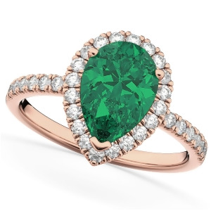 Pear Cut Halo Emerald and Diamond Engagement Ring 14K Rose Gold 3.21ct - All