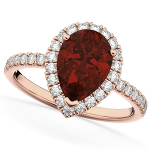 Pear Cut Halo Garnet and Diamond Engagement Ring 14K Rose Gold 2.31ct - All