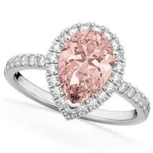 Pear Cut Halo Morganite and Diamond Engagement Ring 14K White Gold 2.51ct - All