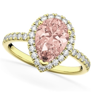 Pear Cut Halo Morganite and Diamond Engagement Ring 14K Yellow Gold 2.51ct - All