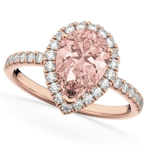 Pear Cut Halo Morganite and Diamond Engagement Ring 14K Rose Gold 2.51ct - All