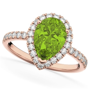 Pear Cut Halo Peridot and Diamond Engagement Ring 14K Rose Gold 1.91ct - All