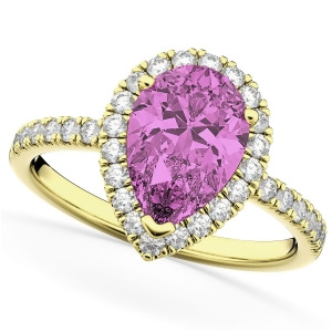 Pear Cut Halo Pink Sapphire and Diamond Engagement Ring 14K Yellow Gold 3.01ct - All