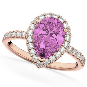 Pear Cut Halo Pink Sapphire and Diamond Engagement Ring 14K Rose Gold 3.01ct - All