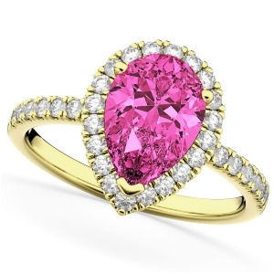 Pear Cut Halo Pink Tourmaline and Diamond Engagement Ring 14K Yellow Gold 1.91ct - All