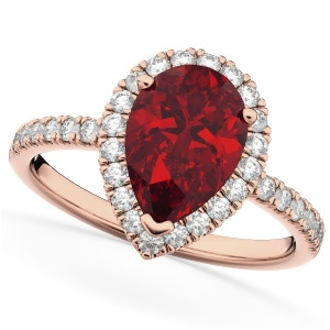 Pear Cut Halo Ruby and Diamond Engagement Ring 14K Rose Gold 3.01ct - All