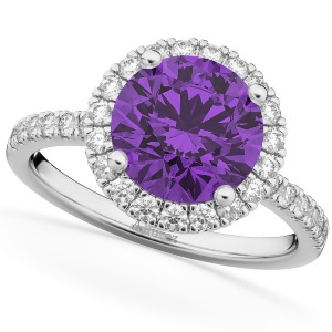 Halo Amethyst and Diamond Engagement Ring 14K White Gold 2.30ct - All