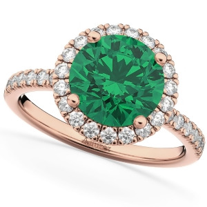 Halo Emerald and Diamond Engagement Ring 14K Rose Gold 2.80ct - All