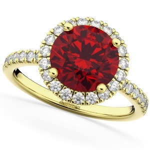 Halo Ruby and Diamond Engagement Ring 14K Yellow Gold 2.80ct - All