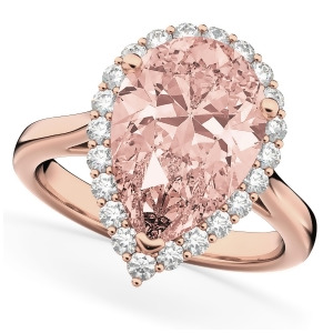 Pear Cut Halo Morganite and Diamond Engagement Ring 14K Rose Gold 4.74ct - All