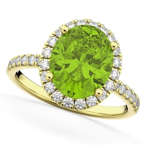 Oval Cut Halo Peridot and Diamond Engagement Ring 14K Yellow Gold 3.01ct - All