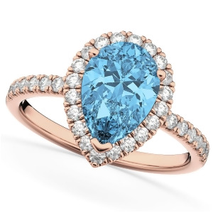 Pear Cut Halo Blue Topaz and Diamond Engagement Ring 14K Rose Gold 1.91ct - All