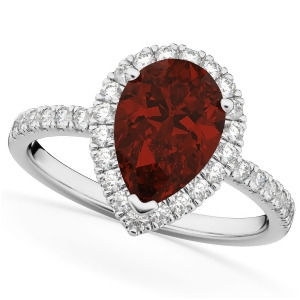 Pear Cut Halo Garnet and Diamond Engagement Ring 14K White Gold 2.31ct - All