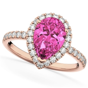 Pear Cut Halo Pink Tourmaline and Diamond Engagement Ring 14K Rose Gold 1.91ct - All
