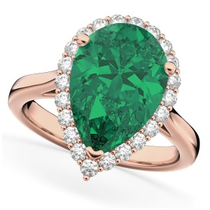 Pear Cut Halo Emerald and Diamond Engagement Ring 14K Rose Gold 6.54ct - All
